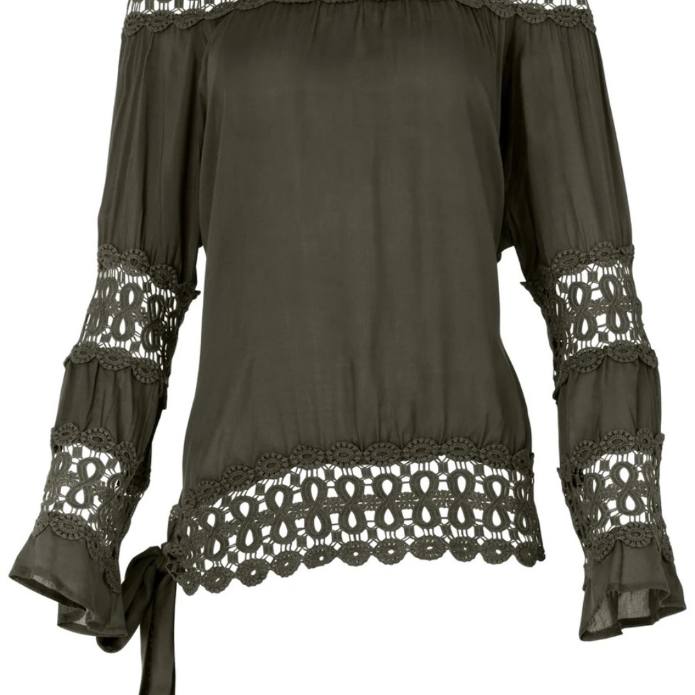 VENUS Crochet Side Tie Top Olive Green - Picture 5 of 11